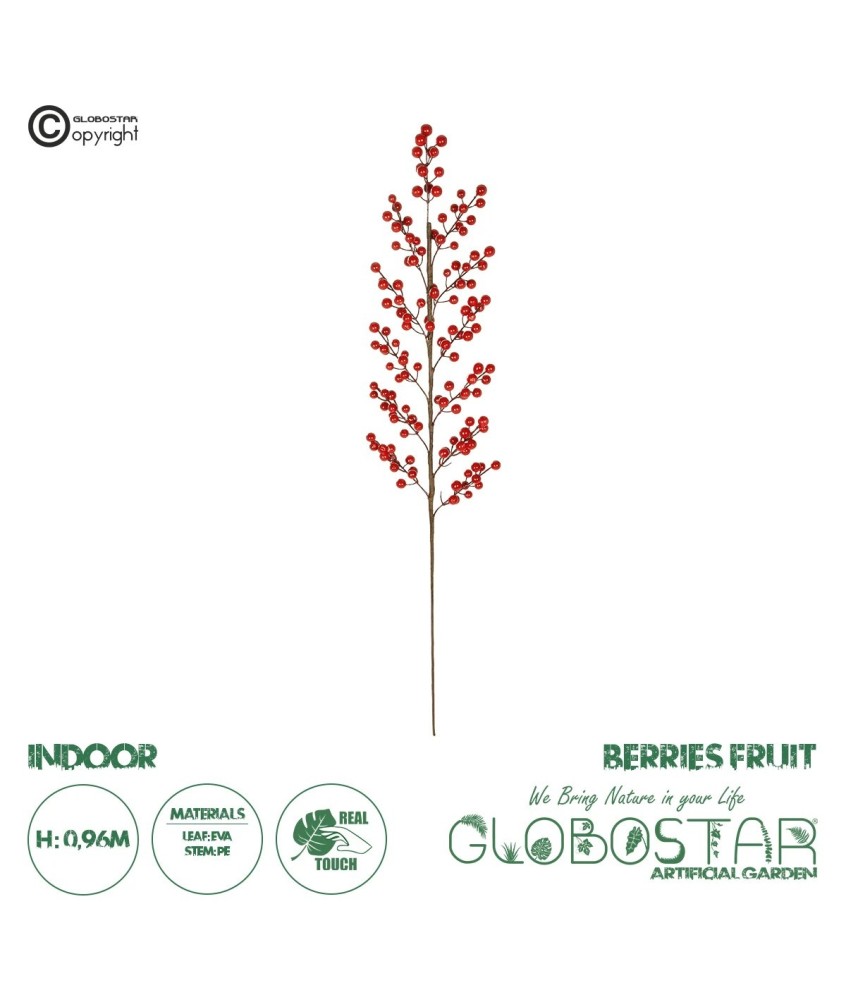 GloboStar® Artificial Garden RED BERRIES FRUIT BRANCH 21440 Τεχνητό Διακοσμητικό Κλαδί Κόκκινο Γκί Y96cm